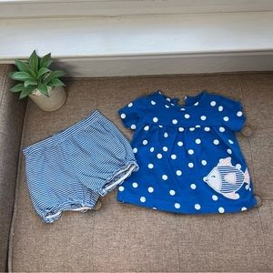 Carters 12 month cute blue polka dot fish‎ 2 piece short set outfit